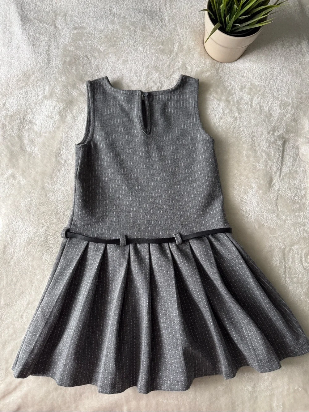 Zara Grey Pleated Formal Dress with Slim Black Belt